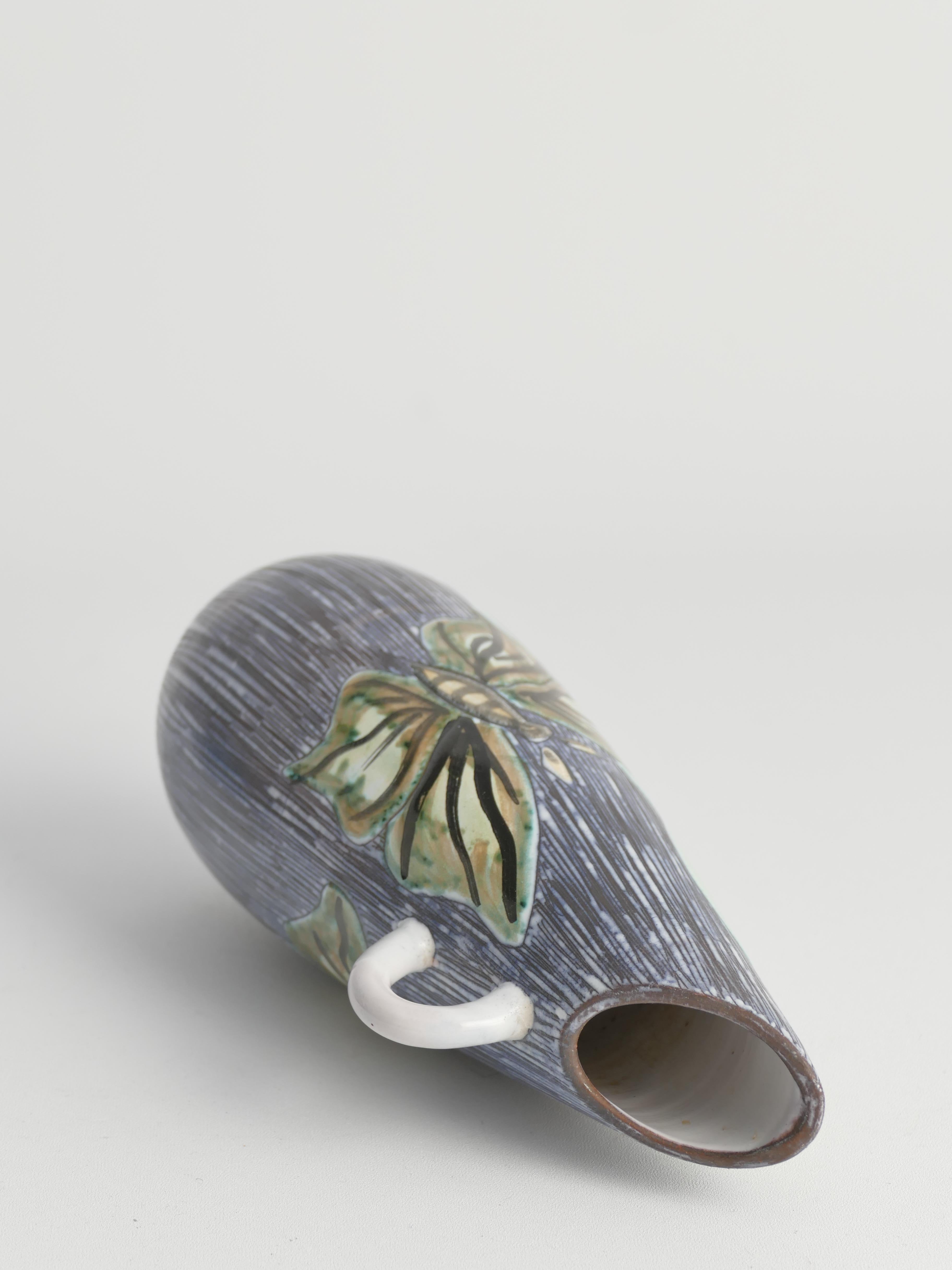 Mid-Century Modern Stoneware Vase with Sgraffito and Butterflies. Sweden, 1950s For Sale 14