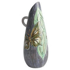 Vintage Mid-Century Modern Stoneware Vase with Sgraffito and Butterflies. Sweden, 1950s