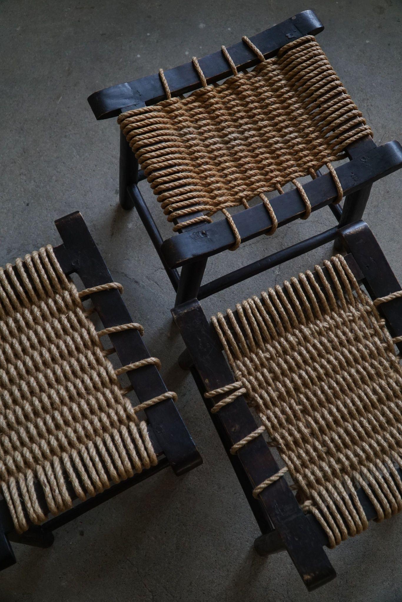 Moderner Hocker aus der Mitte des Jahrhunderts, Holz und Seil, von Anne Lise Aas, Norwegen, 1960er Jahre im Angebot 2