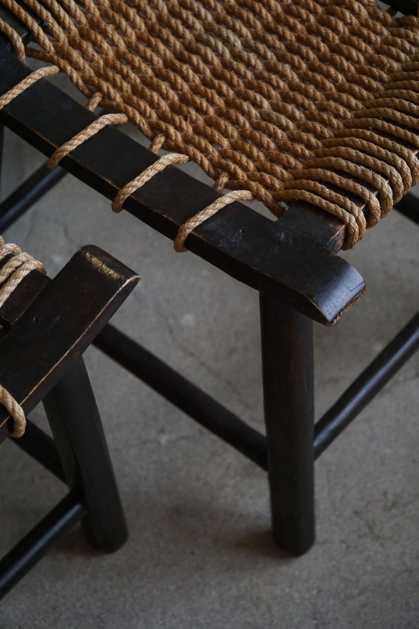 Moderner Hocker aus der Mitte des Jahrhunderts, Holz und Seil, von Anne Lise Aas, Norwegen, 1960er Jahre im Angebot 3