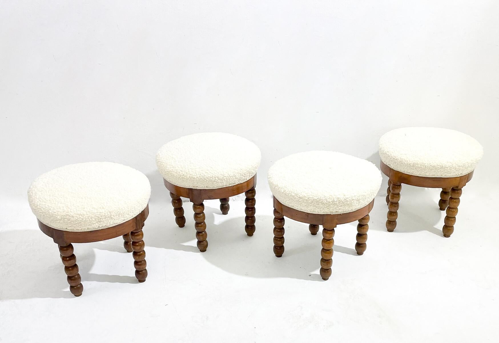 Late 20th Century Mid-Century Modern Stool, Oak and White Bouclé Fabric, 1970s.2 available  For Sale