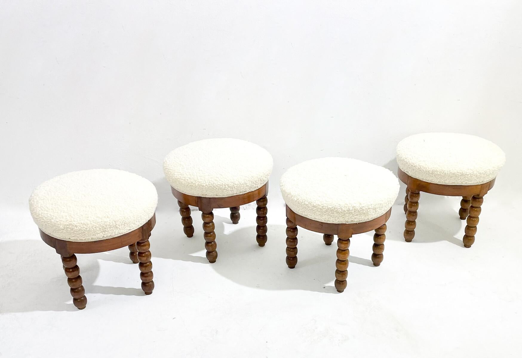 Late 20th Century Mid-Century Modern Stool, Oak and White Bouclé Fabric, 1970s.2 available For Sale