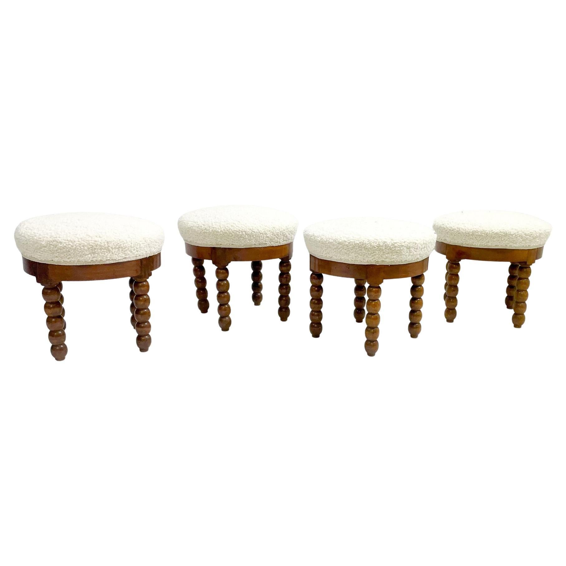 Mid-Century Modern Stool, Oak and White Bouclé Fabric, 1970s.2 available  For Sale