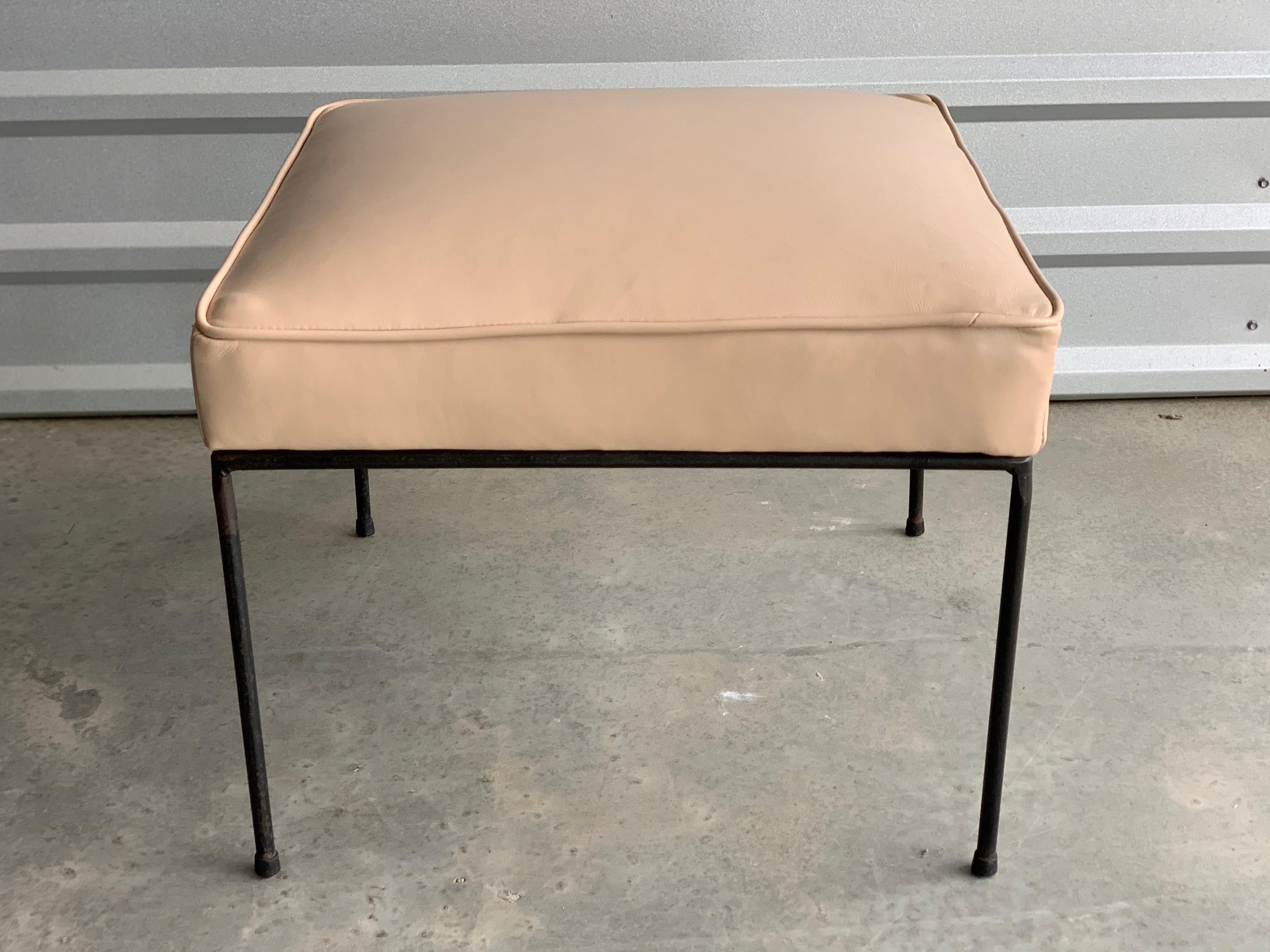 Mid-20th Century Mid-Century Modern Stool or Ottoman by Paul McCobb in Leather and Iron
