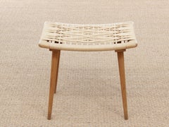 Mid-Century Modern Stool or Ottoman in Oak and Natural Paper Cord