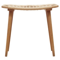 Mid-Century Modern Stool or Ottoman in Oak and Natural Paper Cord