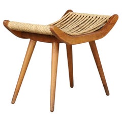 Mid-Century Modern Stool with Woven Rope Seat, Czechoslovakia, 1960s