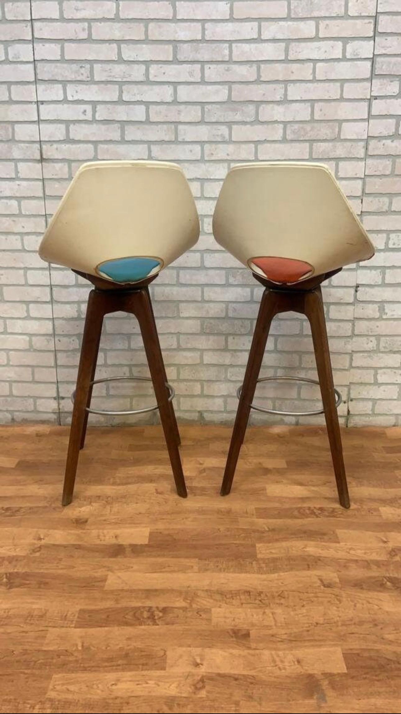 Hand-Crafted Mid-Century Modern Stools Designed by John Yellen - Pair For Sale