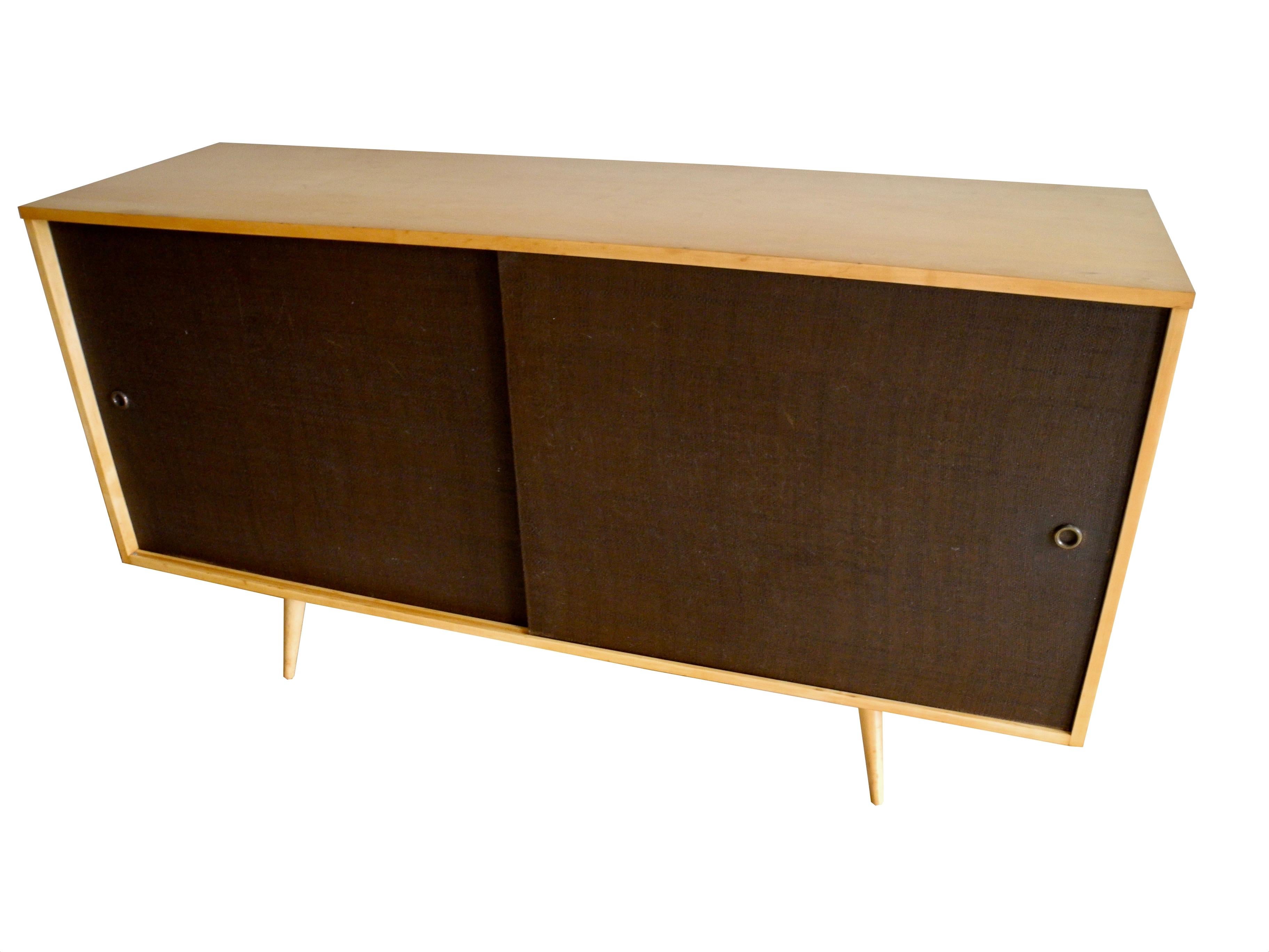 American Mid-Century Modern Storage Sideboard in Maple with Brown Doors by Paul McCobb For Sale