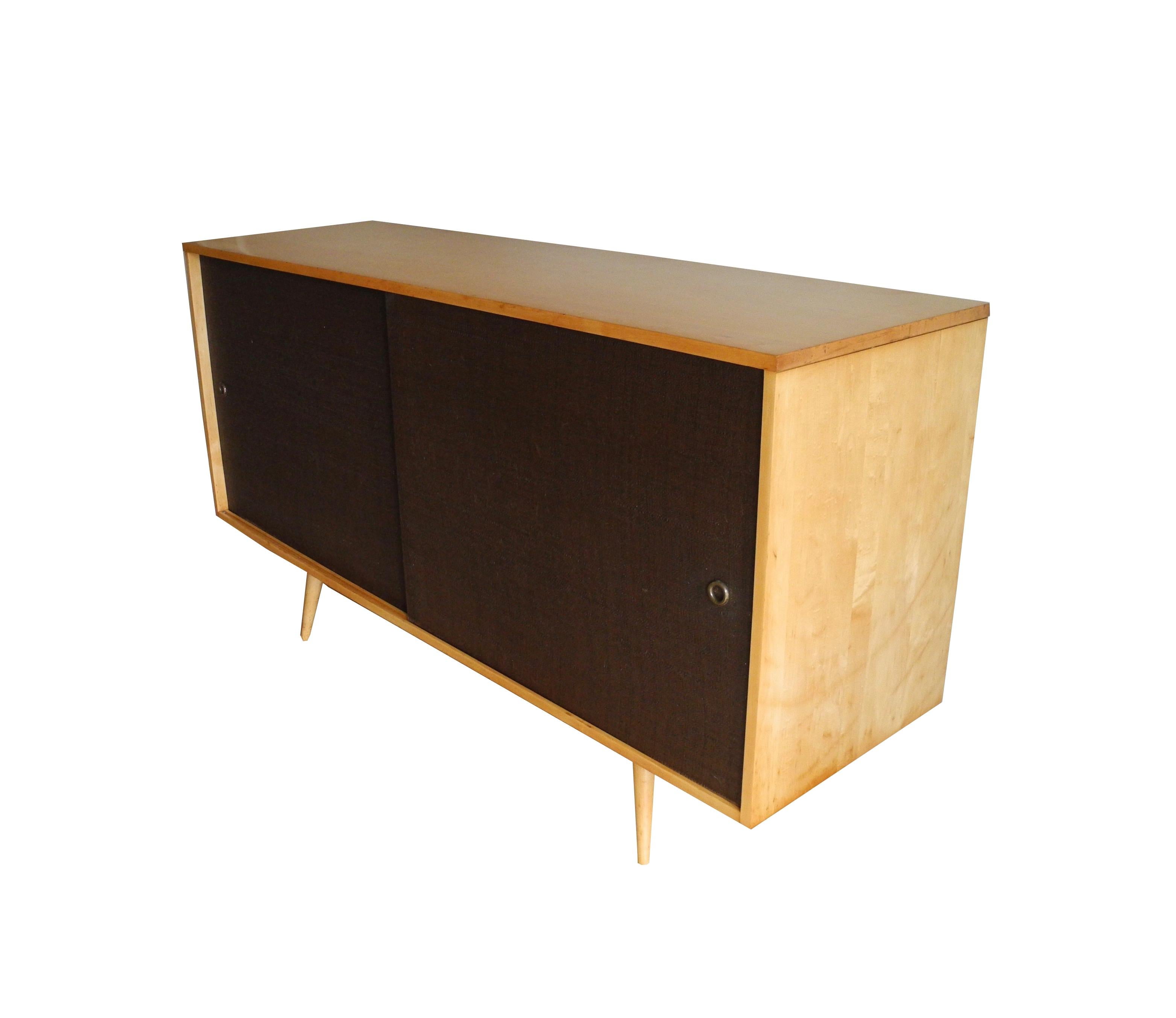 Mid-Century Modern Storage Sideboard in Maple with Brown Doors by Paul McCobb In Good Condition For Sale In Hudson, NY
