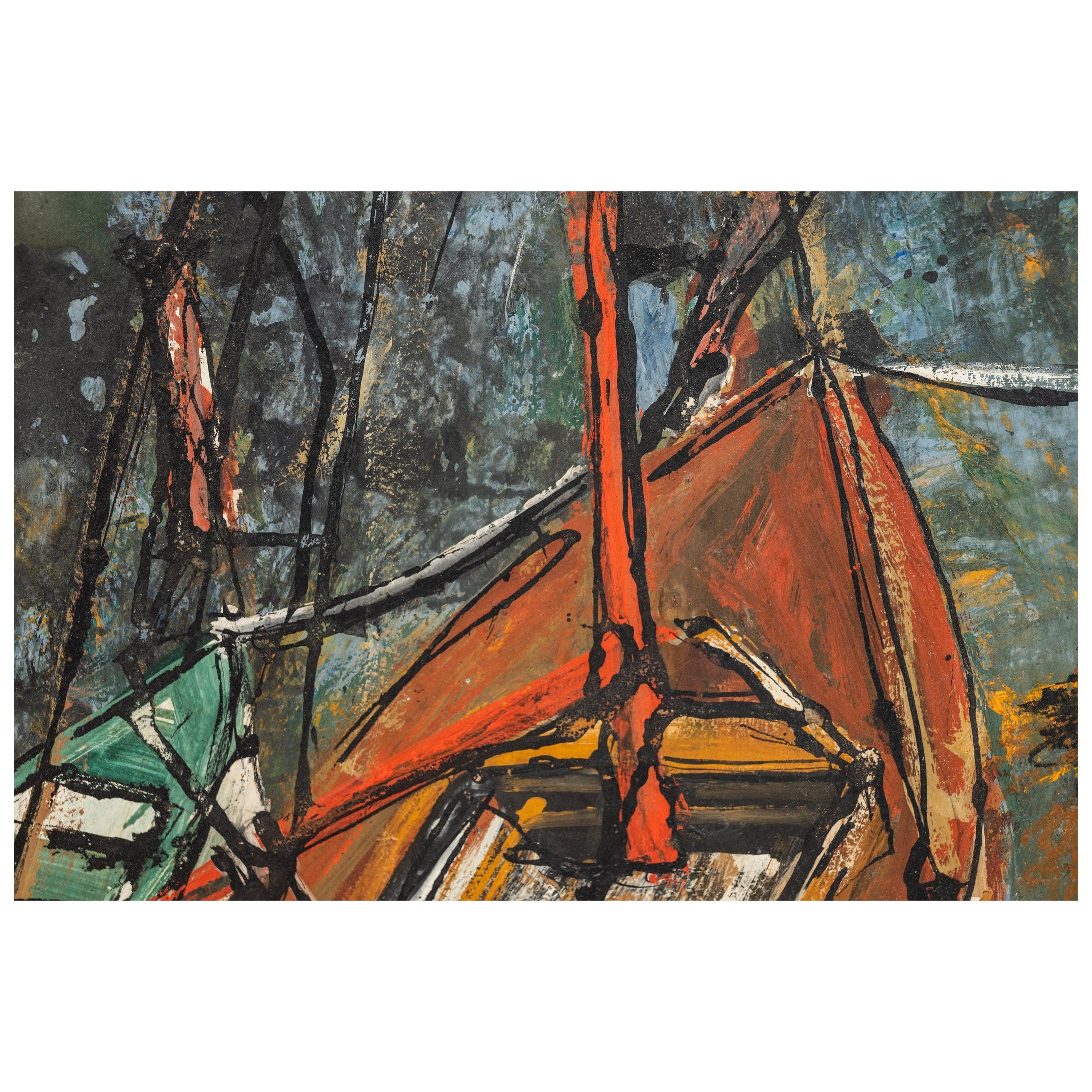 Mid-Century Modern „Storm Incoming“ Ölgemälde von Ulhmann, Deutschland, ca. 1960er Jahre