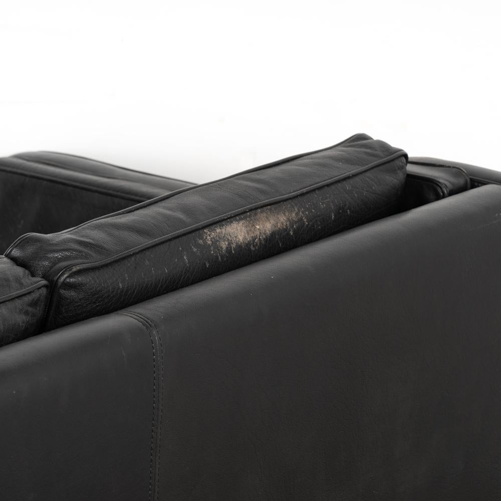 Mid-Century Modern Stouby Vintage Black Leather Three Seat Sofa, Denmark 1960s 8