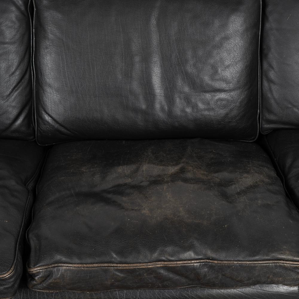 20th Century Mid-Century Modern Stouby Vintage Black Leather Three Seat Sofa, Denmark 1960s