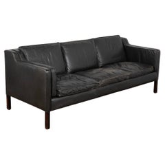 Mid-Century Modern Stouby Vintage Black Leather Three Seat Sofa, Denmark 1960s