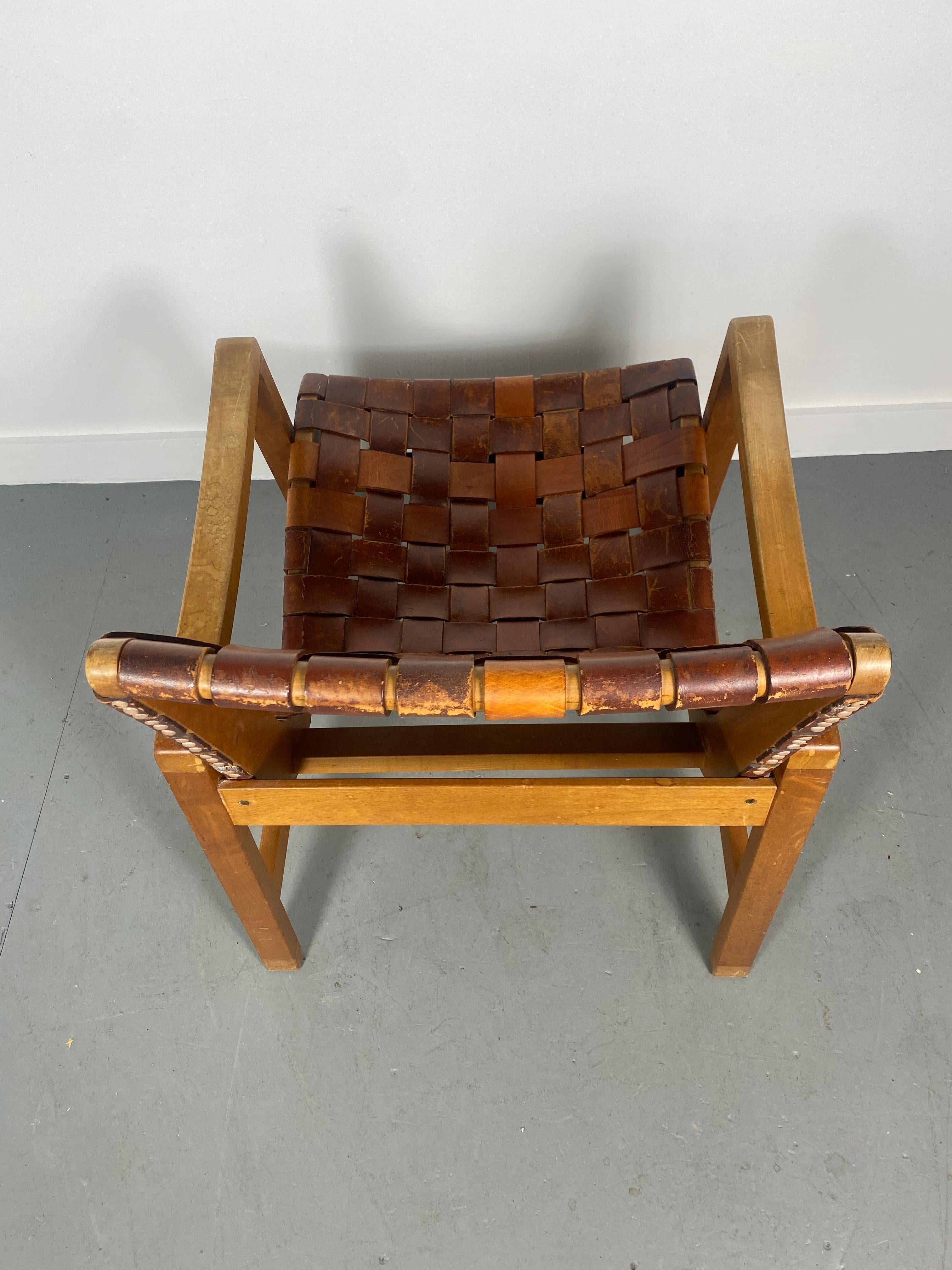 Mid-Century Modern Strap Leather Webbed Lounge Chair by Jens Risom for Knoll 6