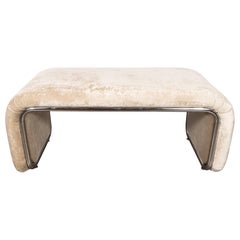 Mid-Century Modern Streamlined Waterfall Bench in Chrome and Champagne Velvet