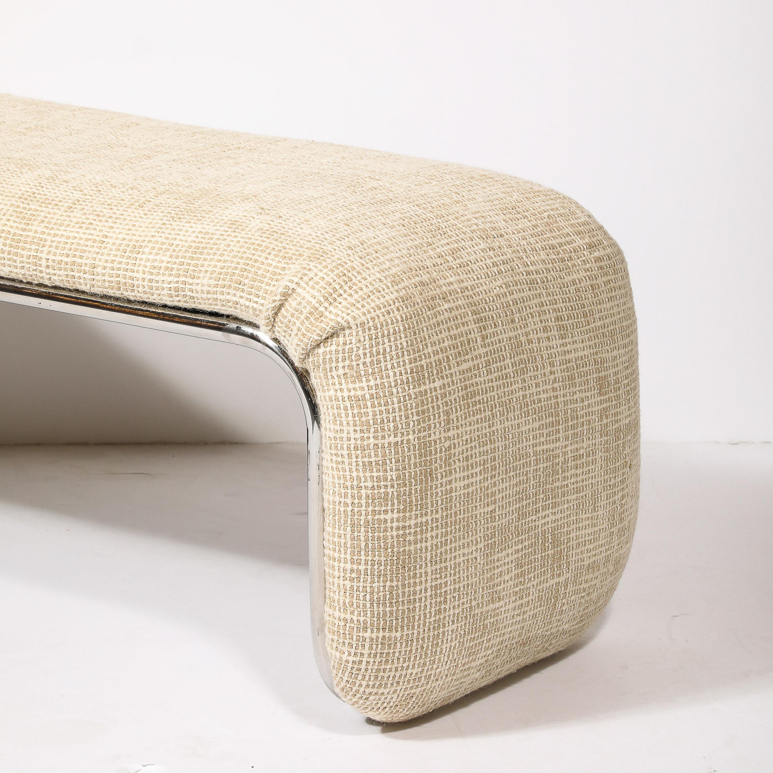 Mid-Century Modern Streamlined Waterfall Bench in Chrome & Holly Hunt Upholstery 4