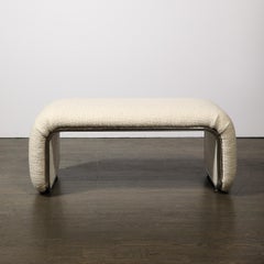 Mid-Century Modern Streamlined Waterfall Bench in Chrome & Holly Hunt Upholstery