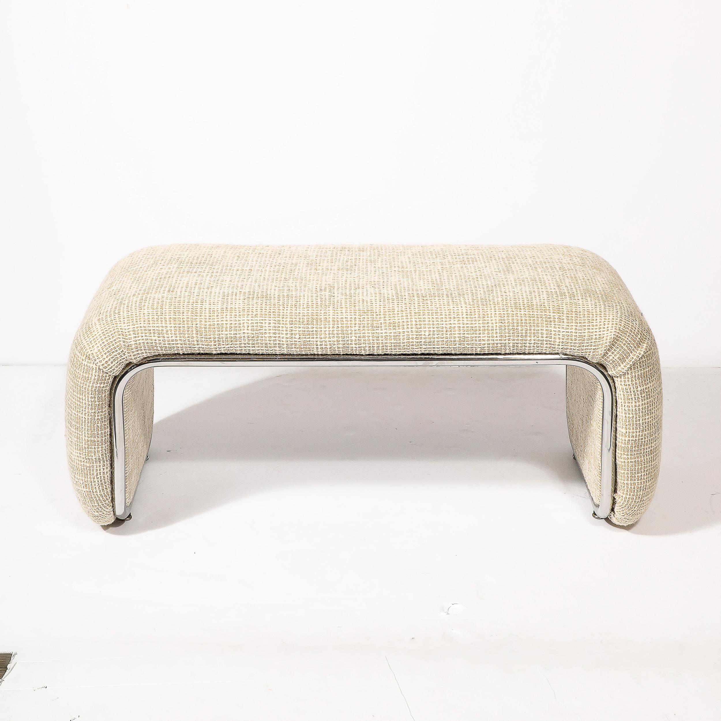 Mid-Century Modern Streamlined Waterfall Bench in Chrome & Holly Hunt Upholstery In Excellent Condition In New York, NY