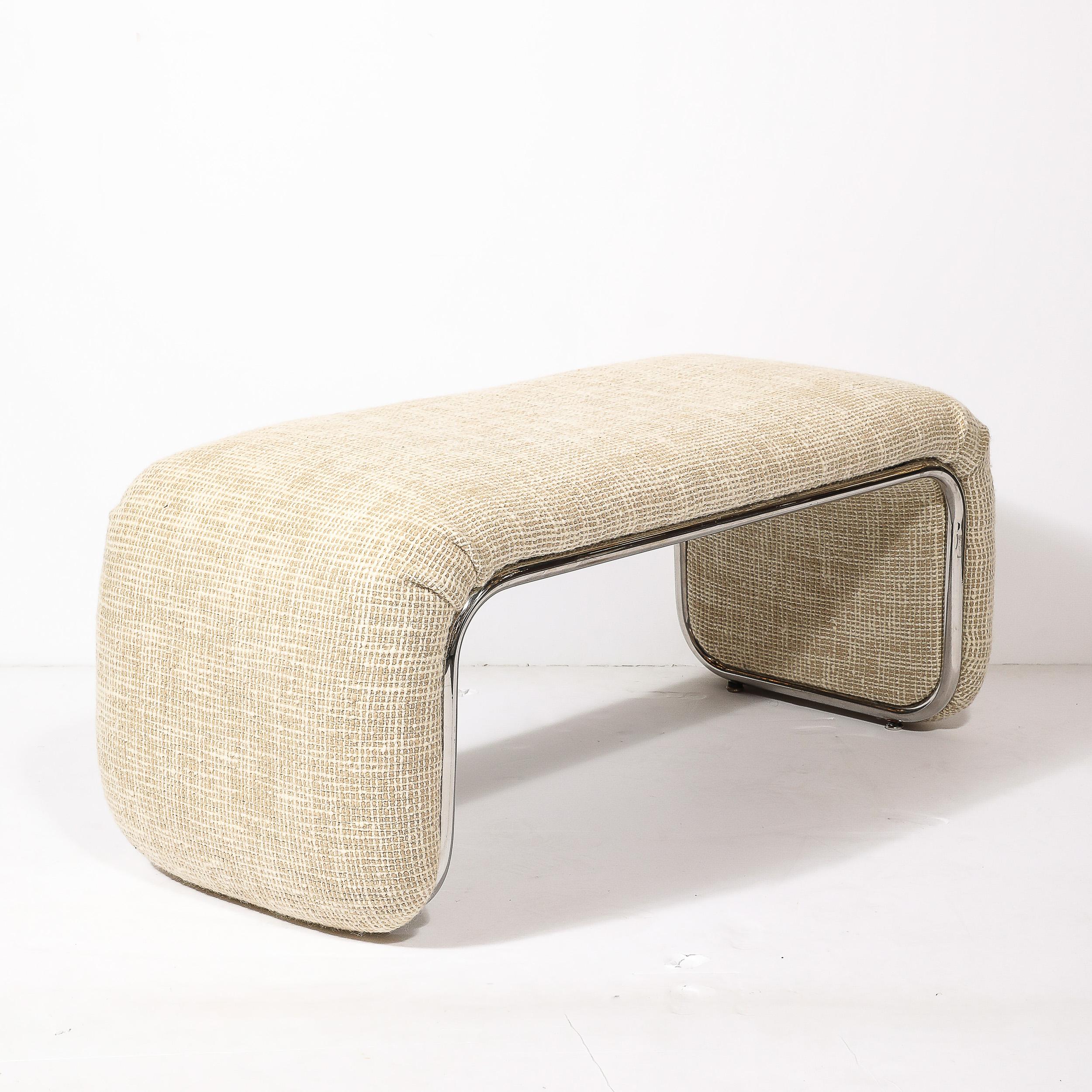 Mid-Century Modern Streamlined Waterfall Bench in Chrome & Holly Hunt Upholstery 1