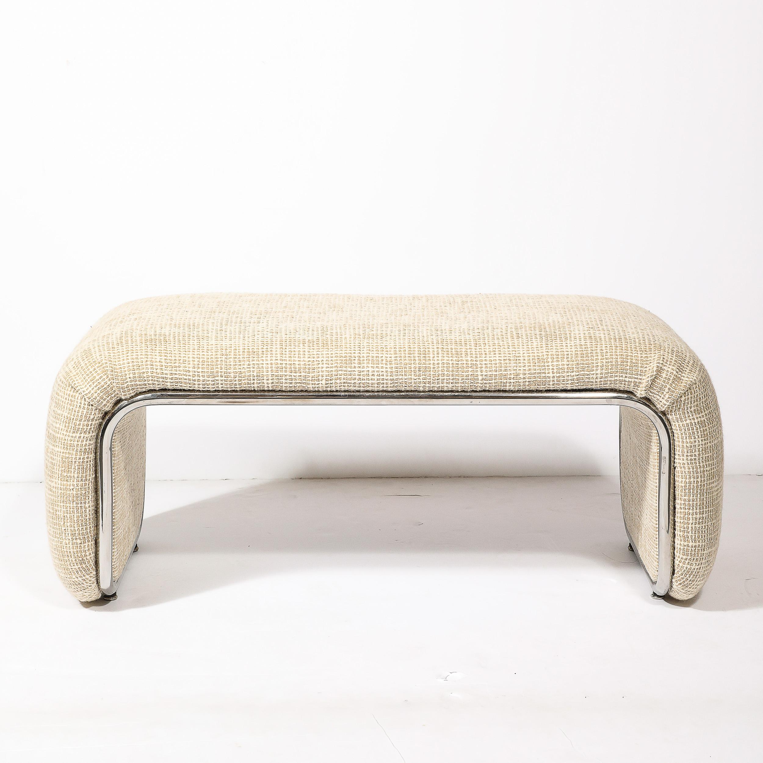 Mid-Century Modern Streamlined Waterfall Bench in Chrome & Holly Hunt Upholstery 2