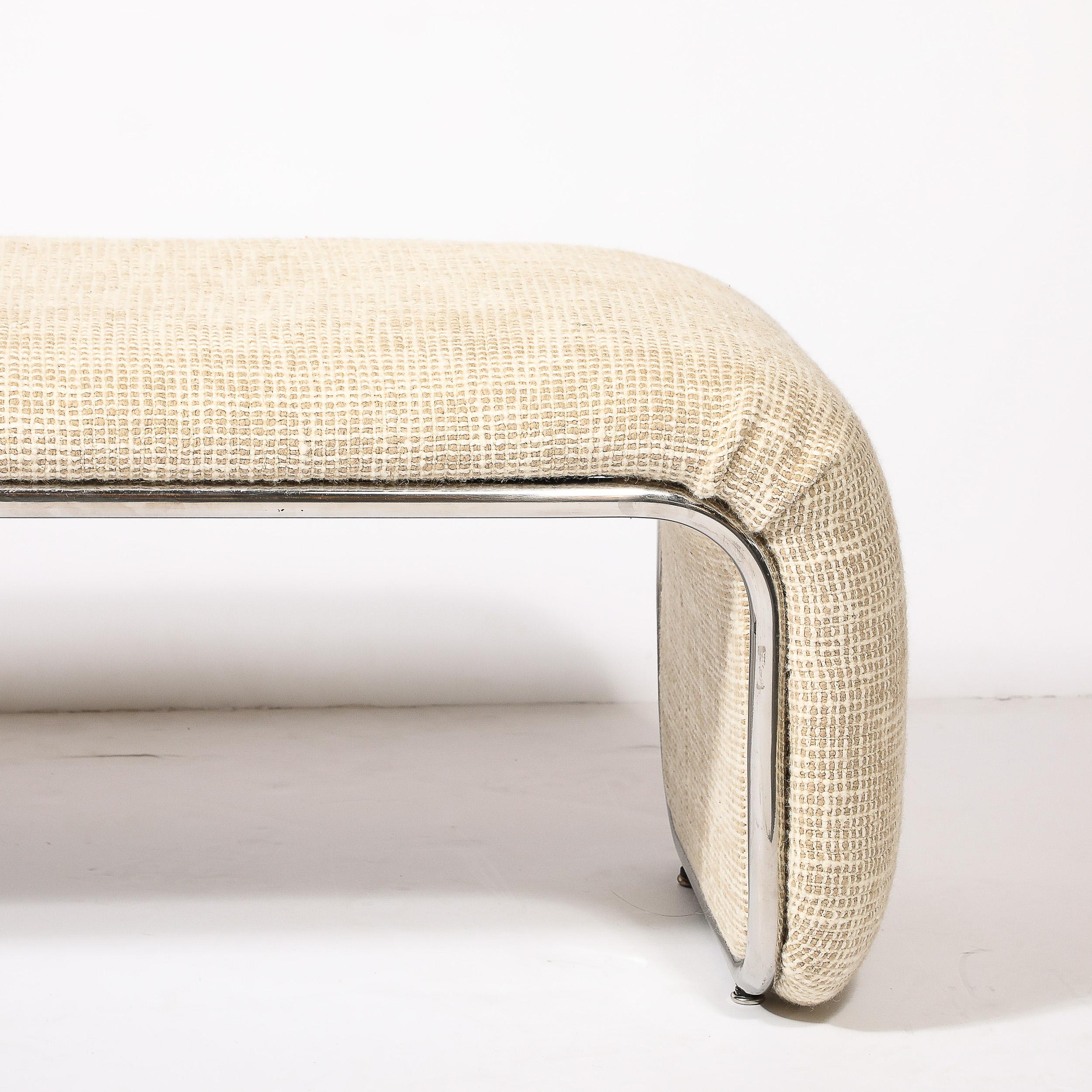 Mid-Century Modern Streamlined Waterfall Bench in Chrome & Holly Hunt Upholstery 3