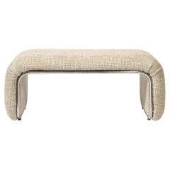 Mid-Century Modern Streamlined Waterfall Bench in Chrome & Holly Hunt Upholstery