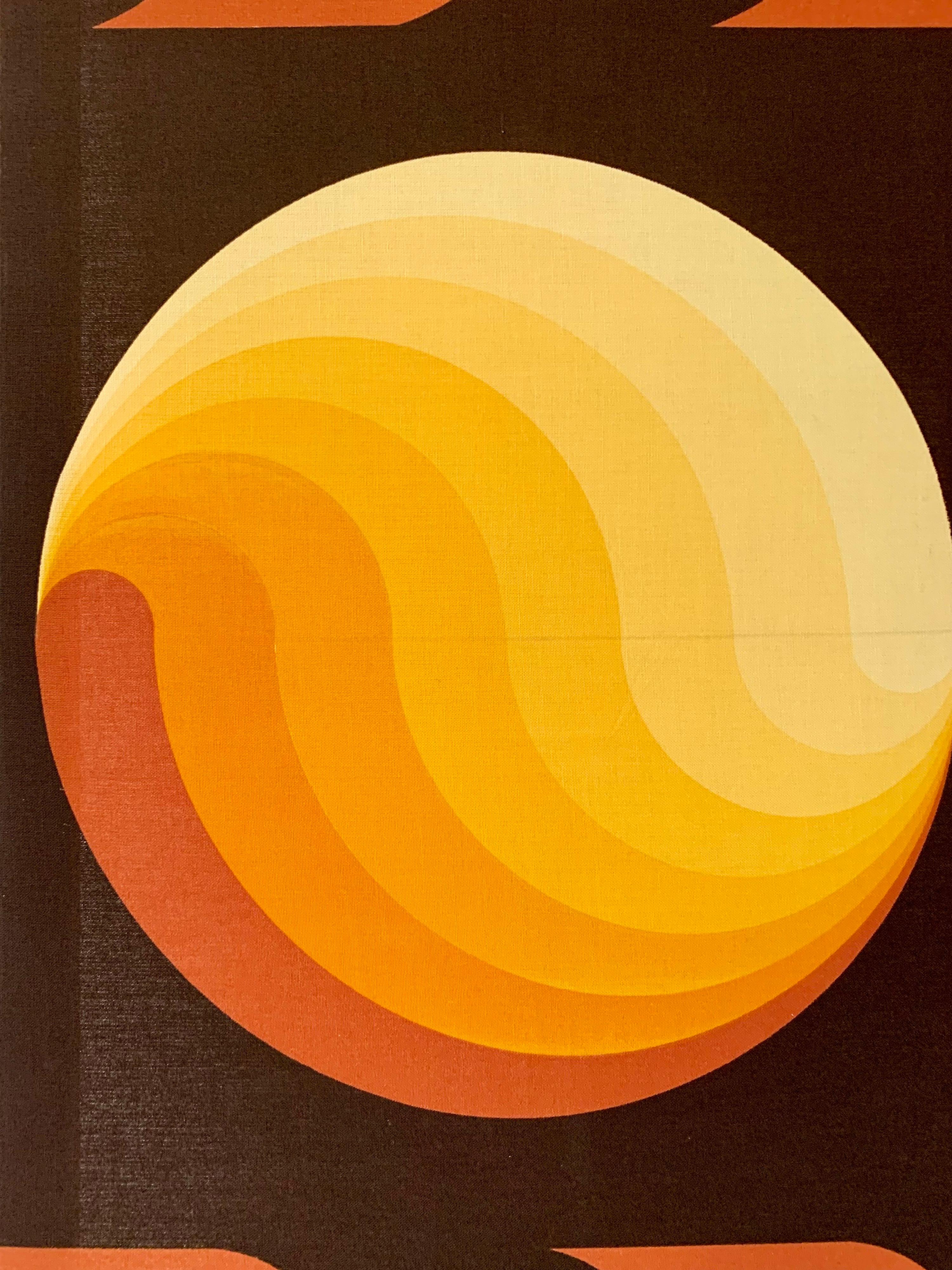 Mid-Century Modern Stretched Abstract Sun Textile Art In Good Condition In West Hartford, CT