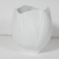 Mid-Century Modern Striated White Ceramic Vase by Martin Freyer for Rosenthal