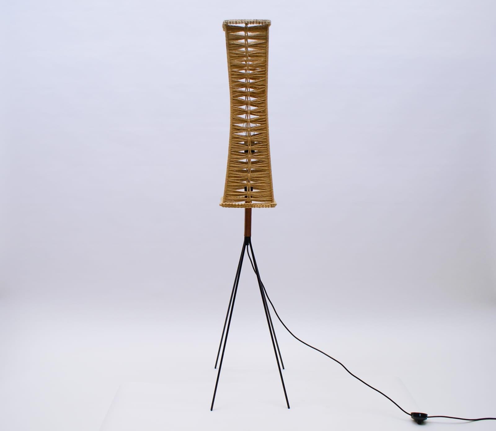 German Mid-Century Modern String Legs Floor Lamp with Braided Shade