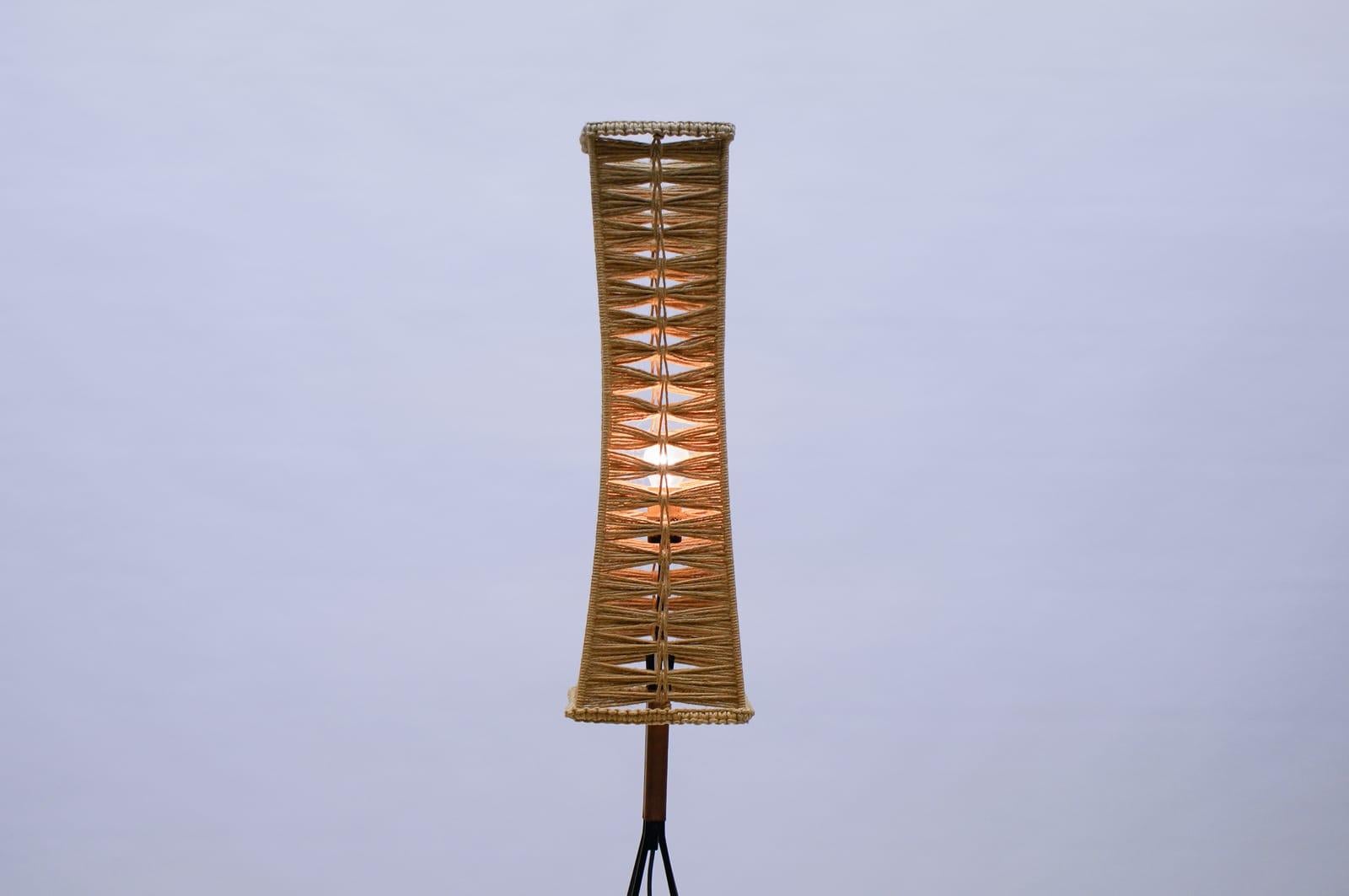 Leather Mid-Century Modern String Legs Floor Lamp with Braided Shade