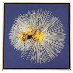 Vintage Mid-Century Modern String & Wool on Burlap Framed Stylized Floral Wall Sculpture
