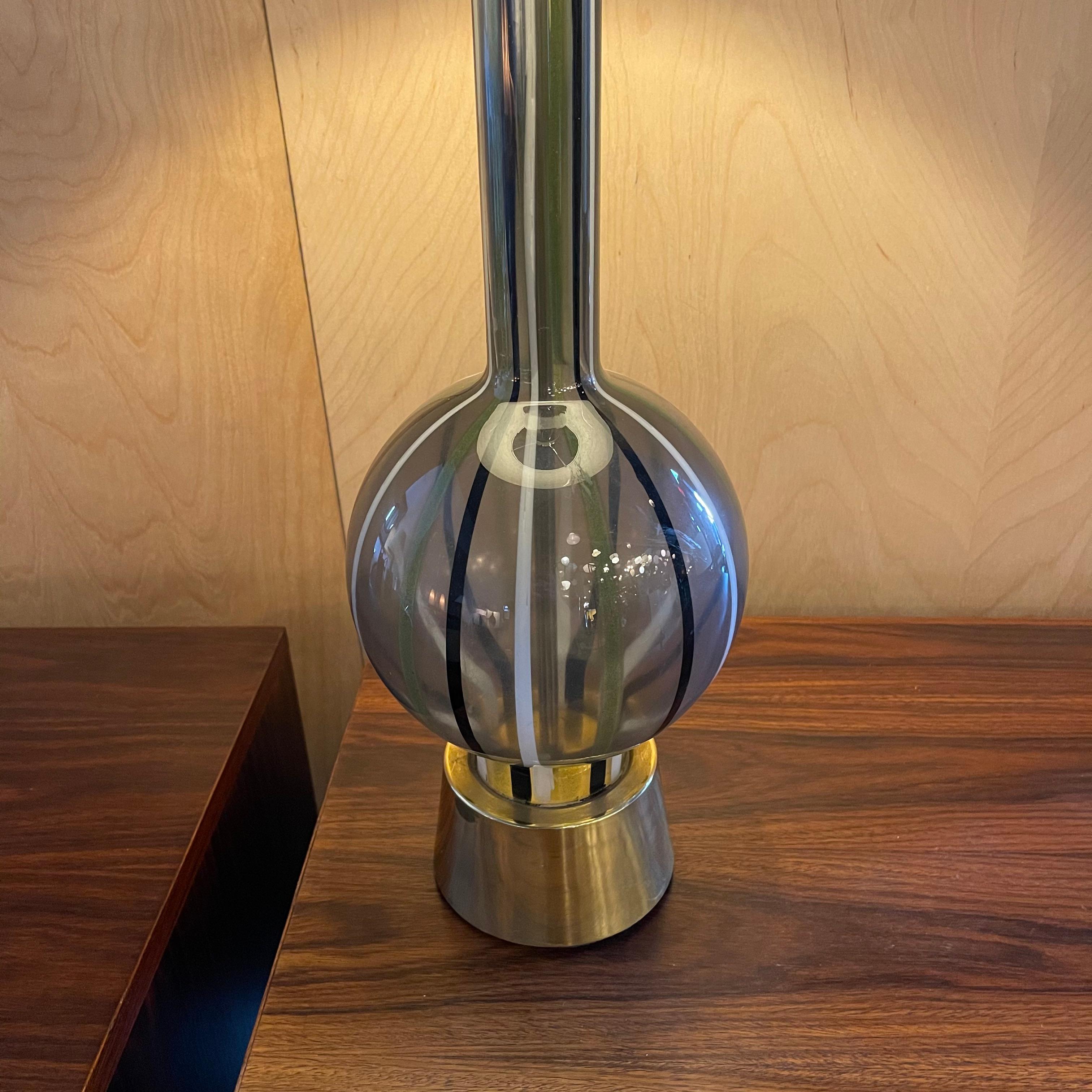 Brass Mid-Century Modern Striped Glass Table Lamp