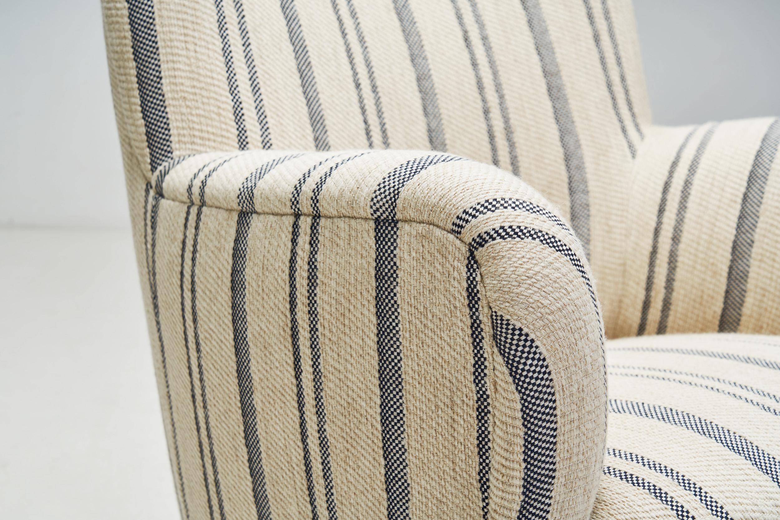 Mid-Century Modern Striped Lowback Easy Chair, Denmark ca 1940s For Sale 4