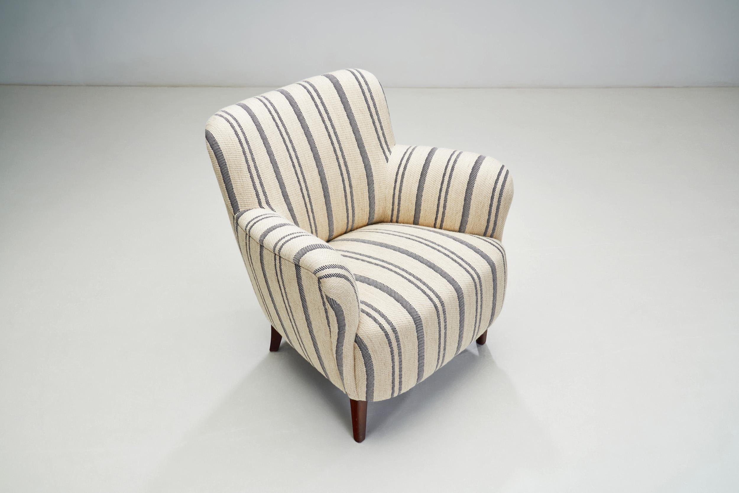 Mid-Century Modern Striped Lowback Easy Chair, Denmark ca 1940s For Sale 5