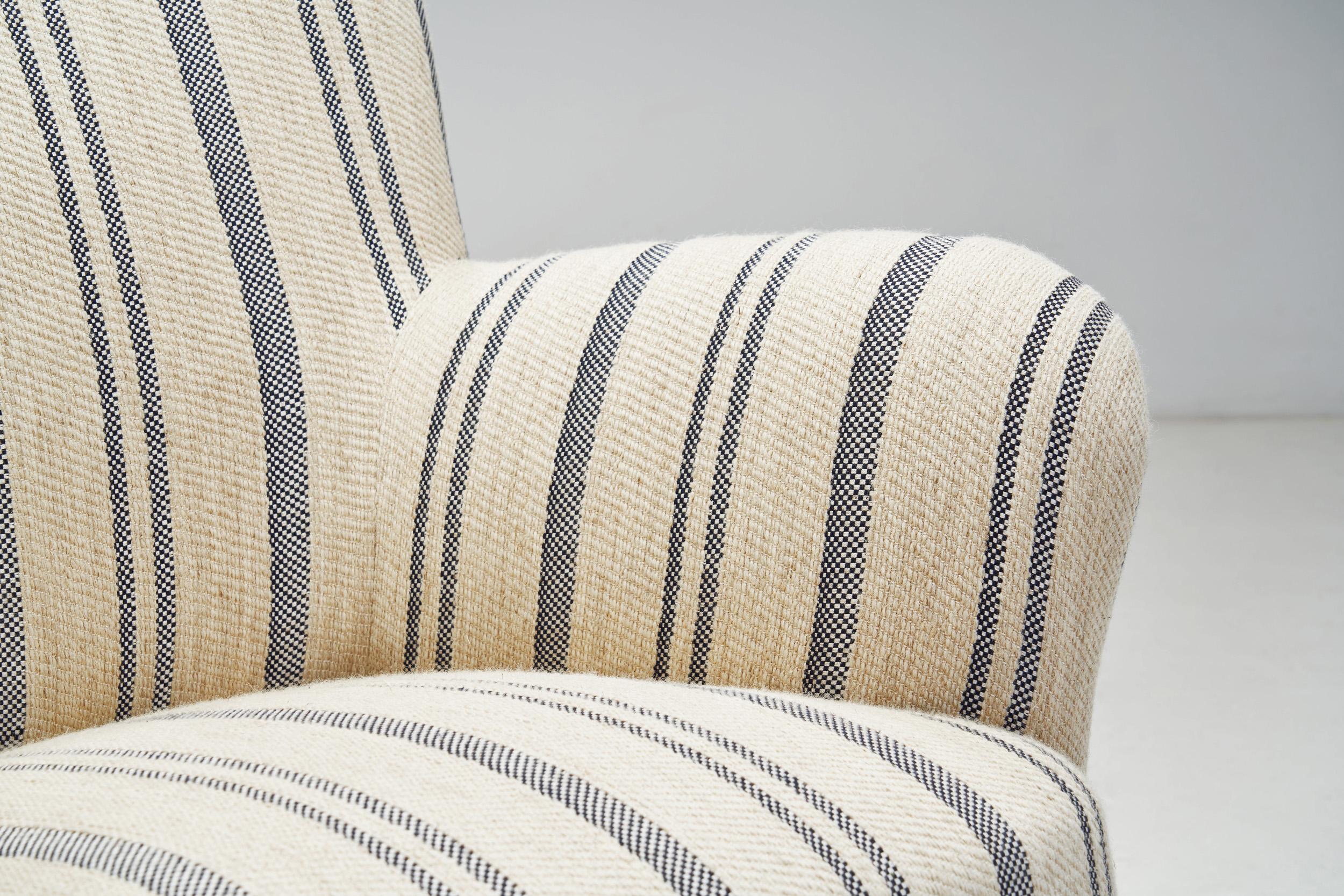 Mid-Century Modern Striped Lowback Easy Chair, Denmark ca 1940s For Sale 6