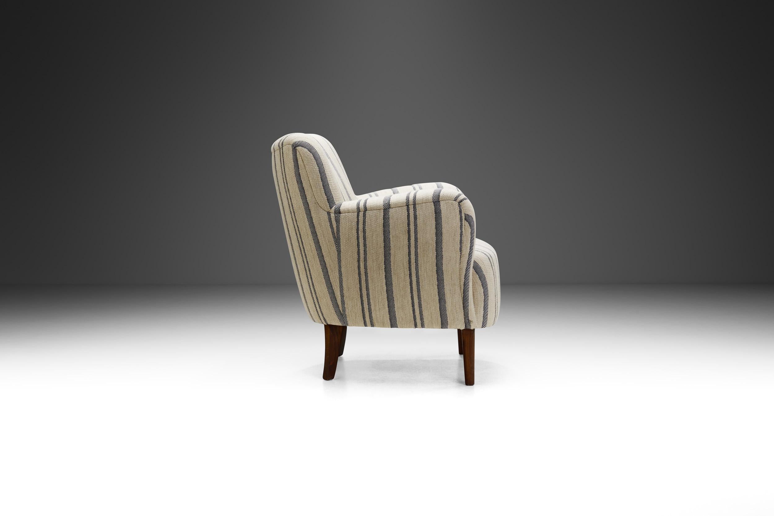 Mid-20th Century Mid-Century Modern Striped Lowback Easy Chair, Denmark ca 1940s For Sale