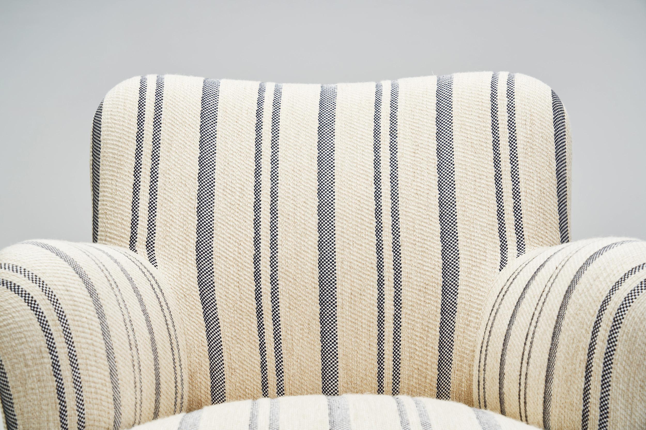 Mid-Century Modern Striped Lowback Easy Chair, Denmark ca 1940s For Sale 3