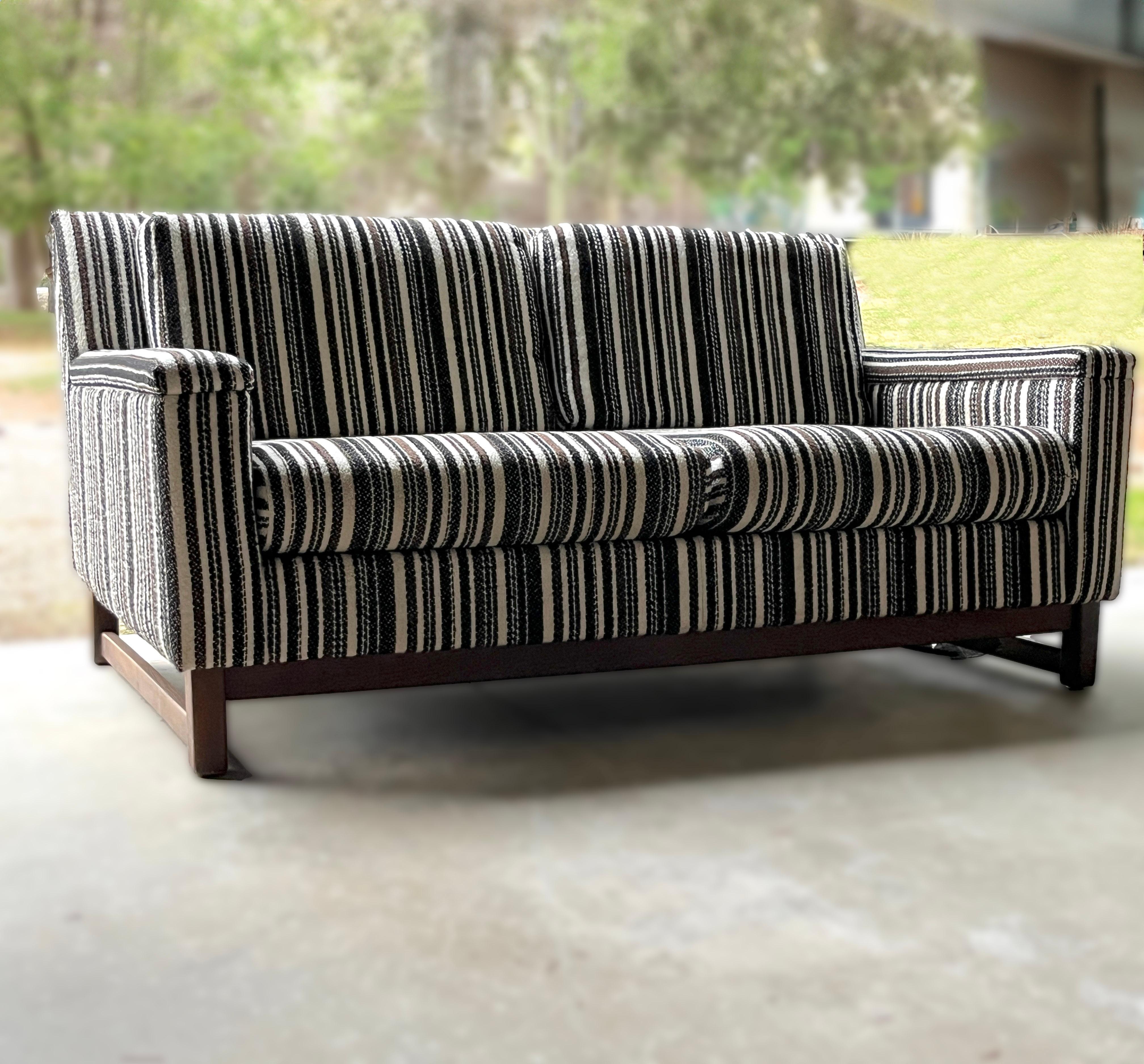 American Mid-Century Modern Striped Selig of Monroe Imperial Loveseat, Two-Seat Sofa For Sale