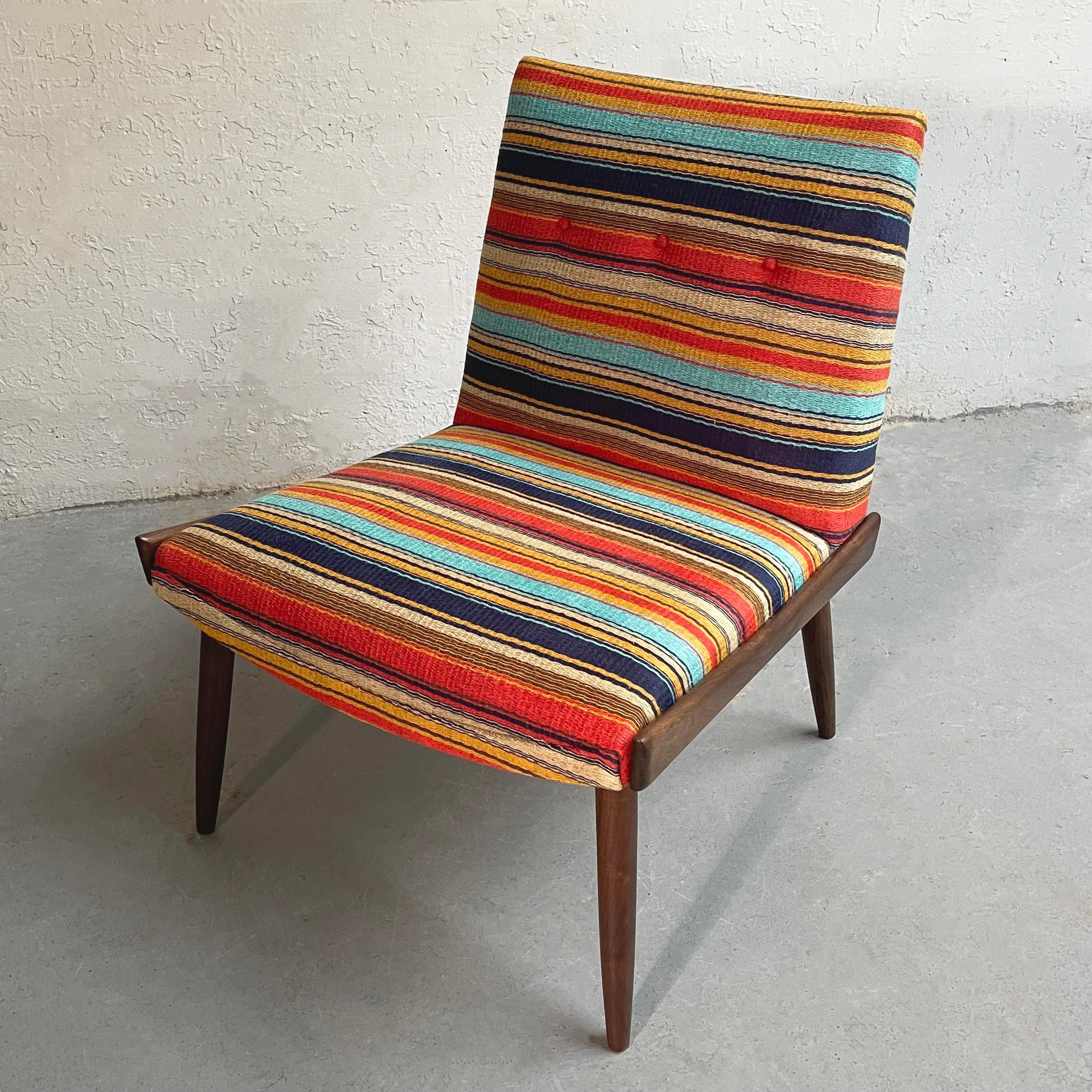 American Mid-Century Modern Striped Slipper Chair by Kroehler