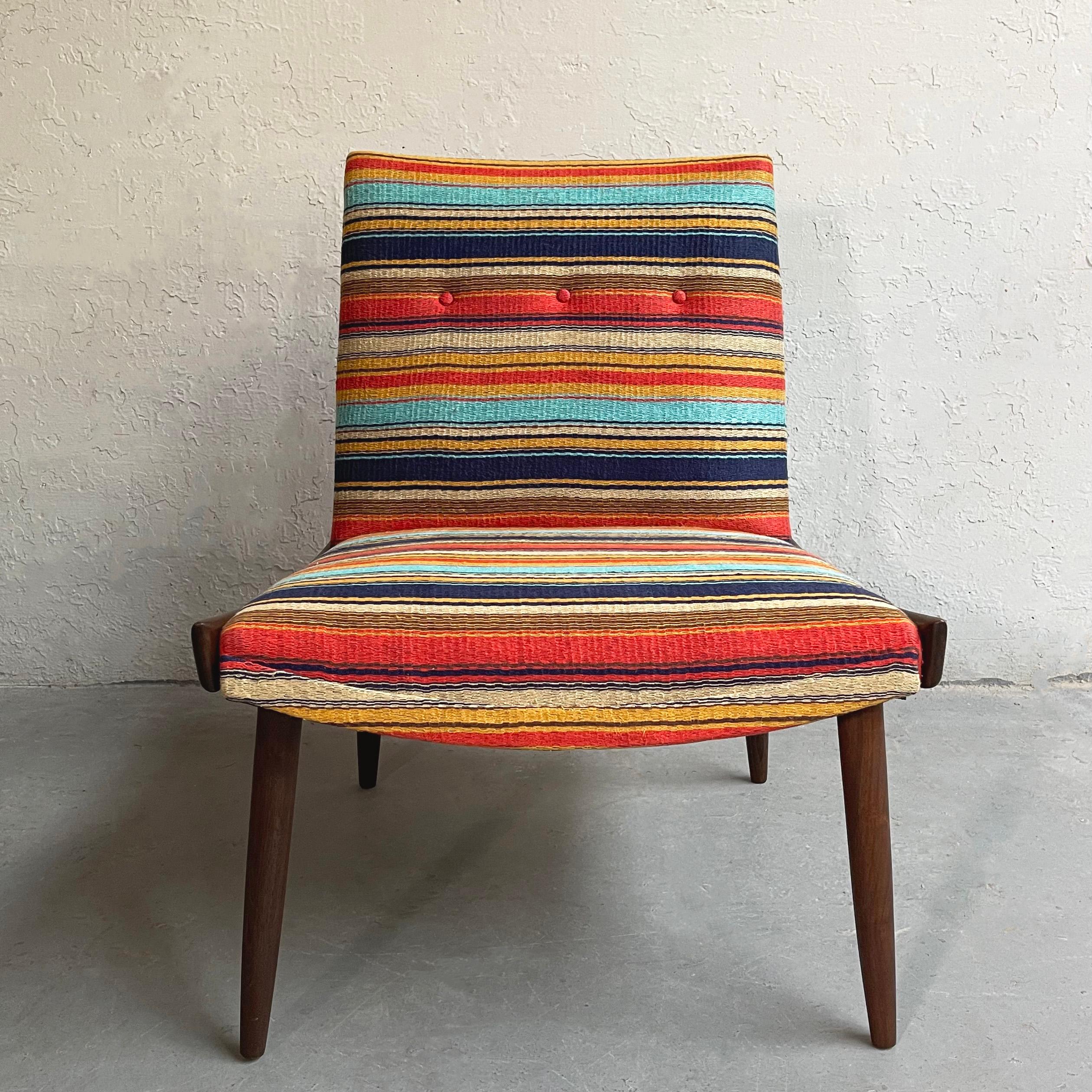 Fabric Mid-Century Modern Striped Slipper Chair by Kroehler