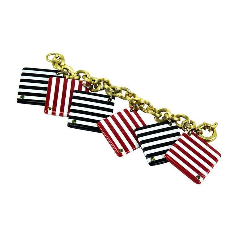 Bracciale con piastrelle a righe in stile Mid Century Modern In condizioni ottime in vendita a Montreal, QC