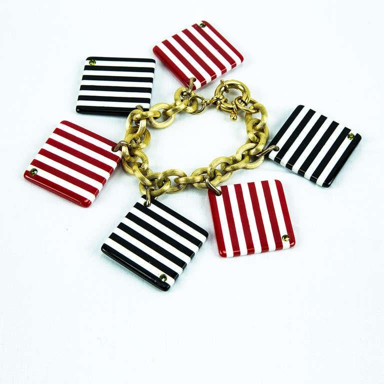 Mid Century Modern Striped Tile Bracelet In Excellent Condition For Sale In Montreal, QC