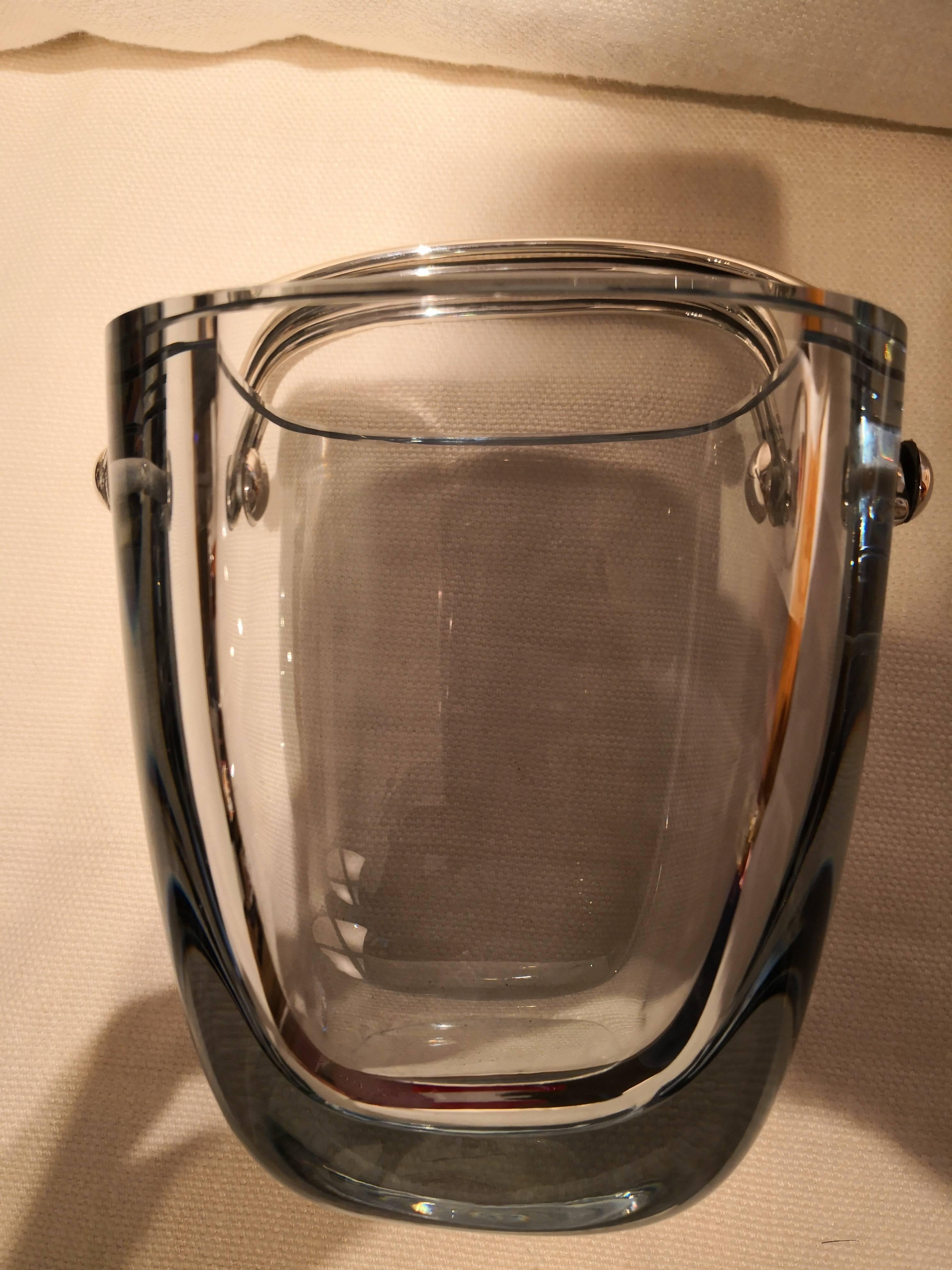 Hand-Crafted Mid-Century Modern Stromberg Orrefors Ice Bucket with Silver Handle