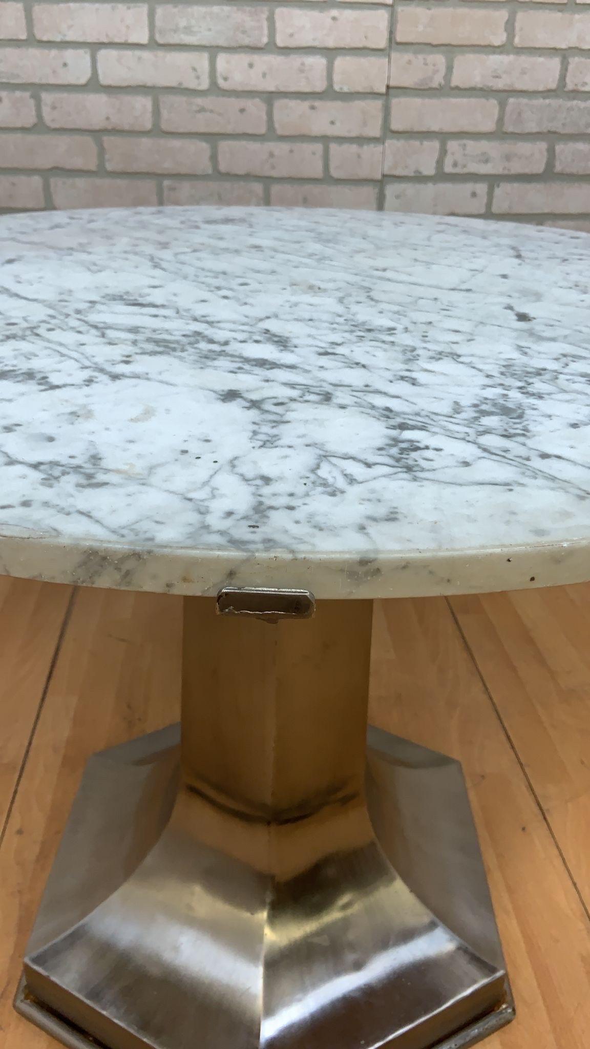 Mid-Century Modern Mid Century Modern Structural Metal Base Marble Top Cocktail/Dinette Table- Pair For Sale