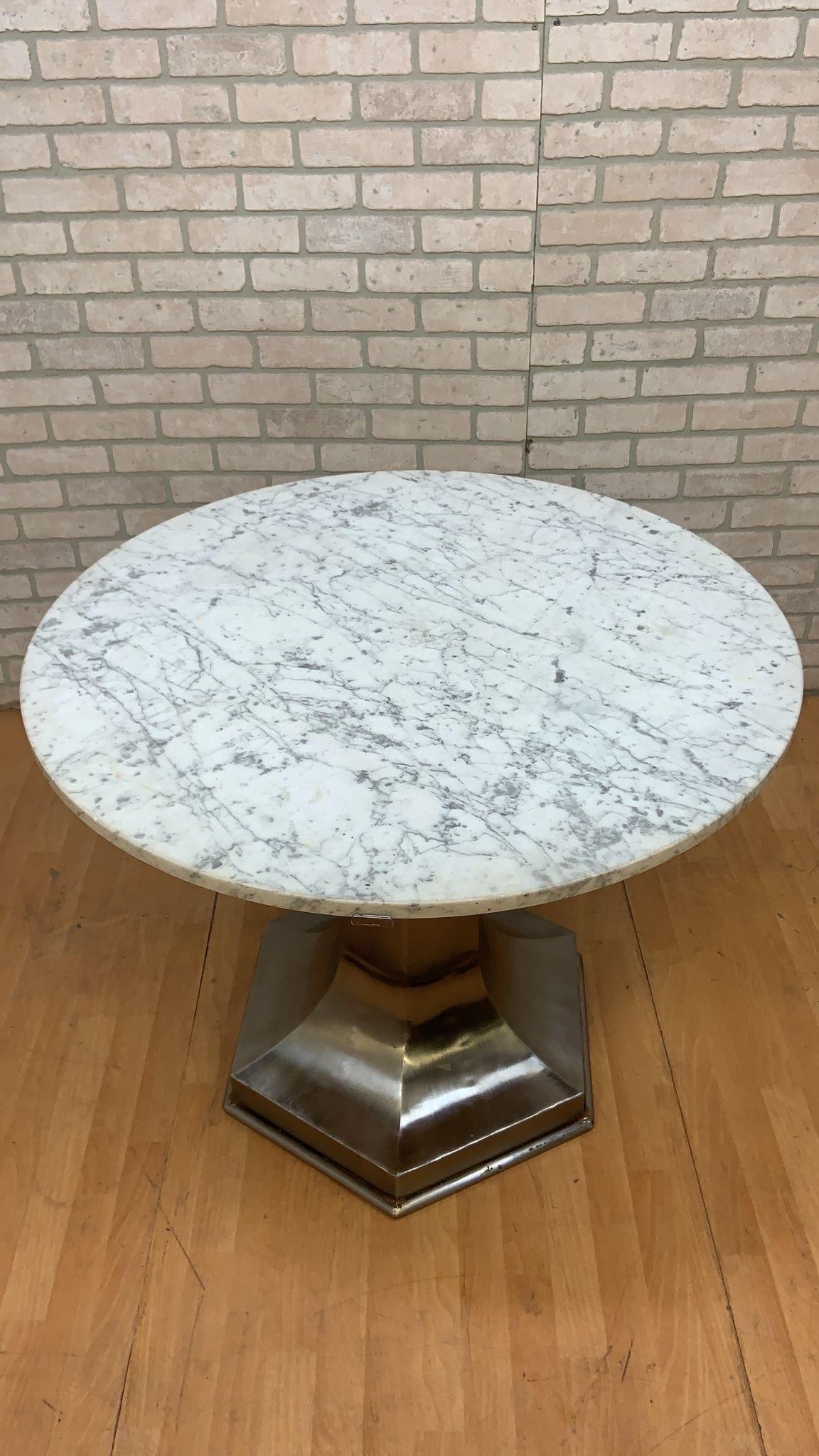 Unknown Mid Century Modern Structural Metal Base Marble Top Cocktail/Dinette Table- Pair For Sale