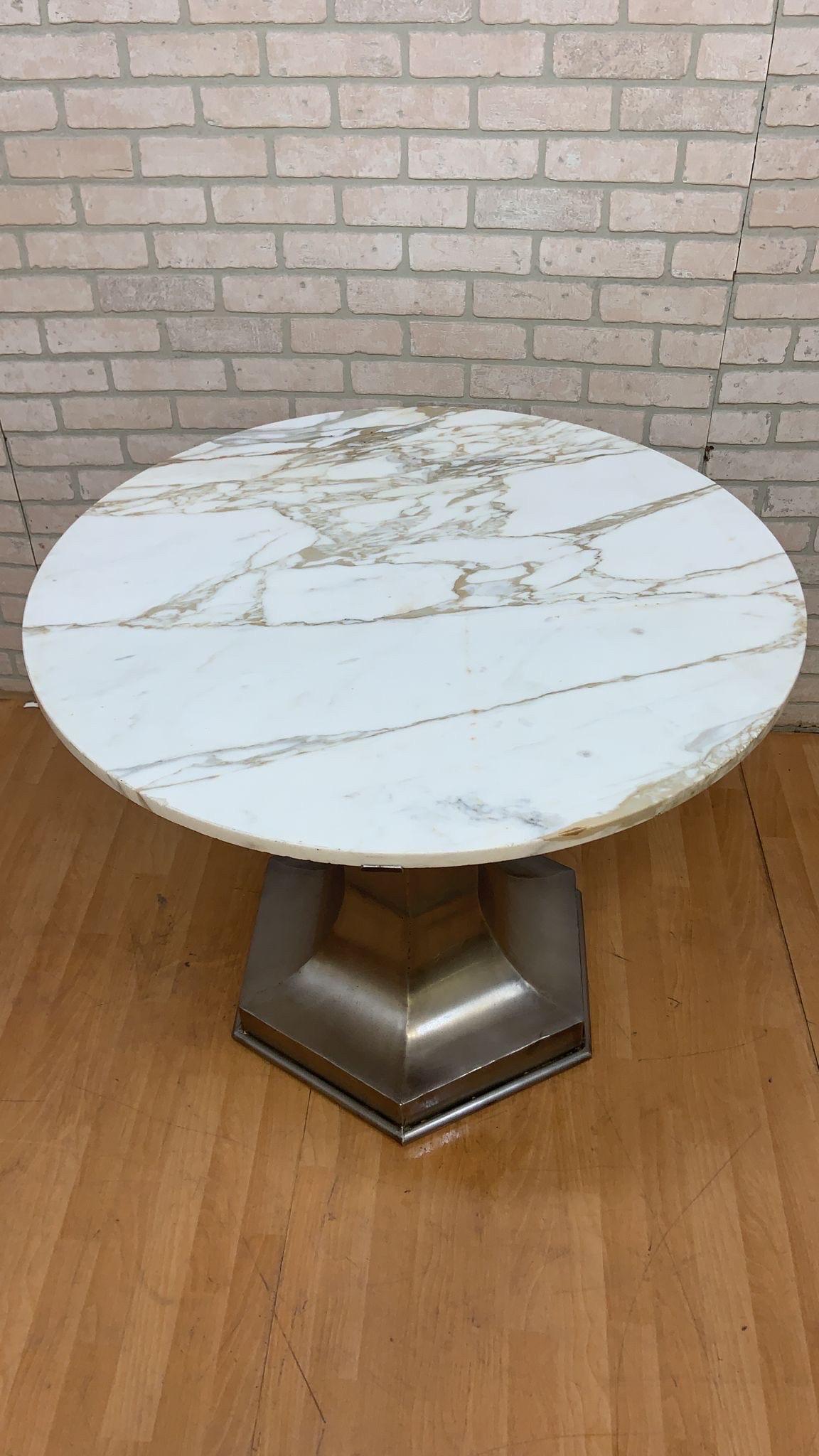 20th Century Mid Century Modern Structural Metal Base Marble Top Cocktail/Dinette Table- Pair For Sale