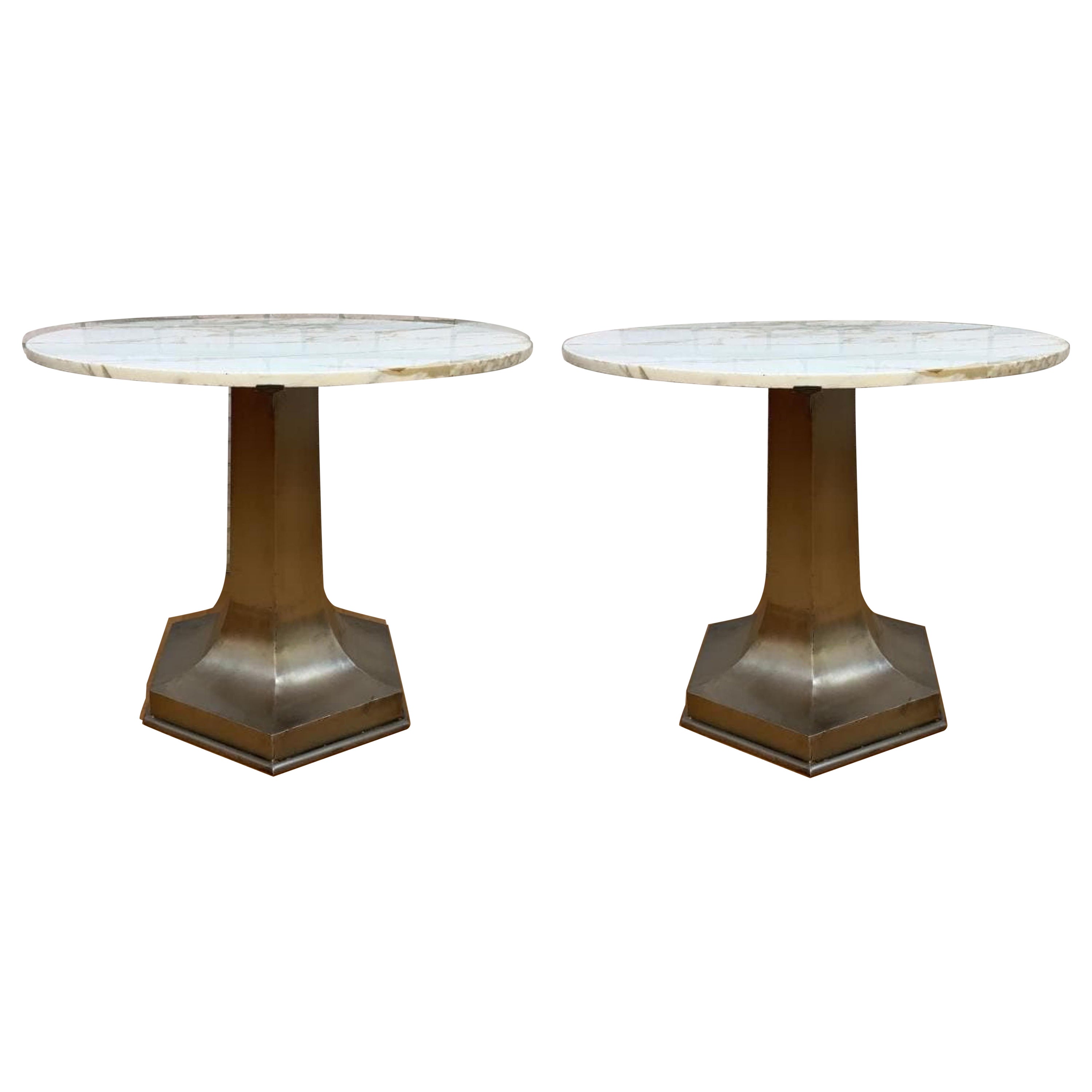 Mesa de Cocktail/Dinette con Tapa de Mármol y Base Metálica Estructural Moderna de Mediano Siglo - Pareja