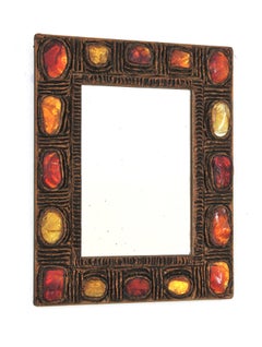 Mid-Century Modern Stucco Mirror with Yellow, Amber & Orange Rock Crystals