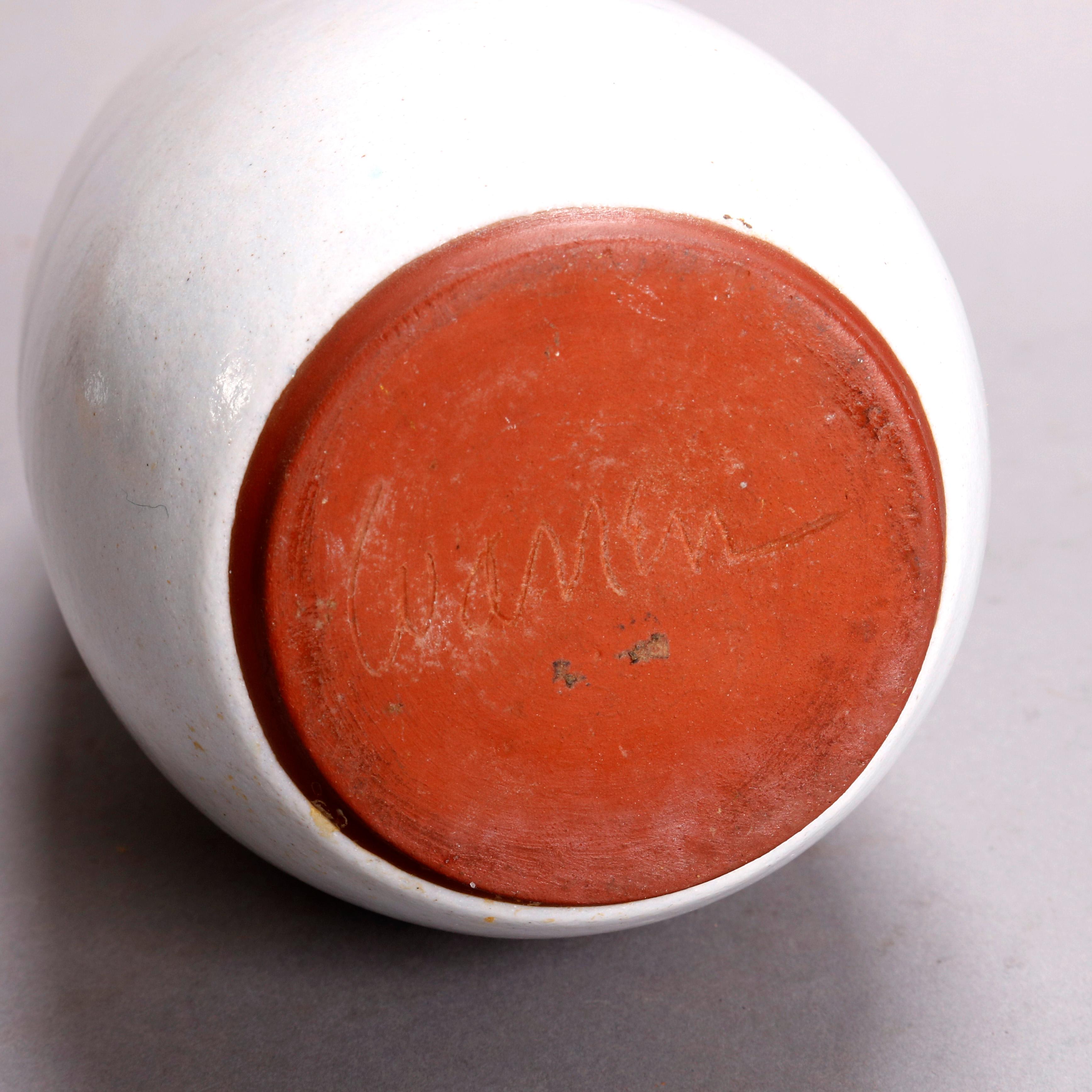 Glazed Mid-Century Modern Studio Art Pottery Bottle Vase, Artist Signed, 20th Century For Sale